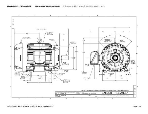 Baldor 40 HP, 1770 RPM, 3 Phase, 60 Hz, 324TC, TEFC, F1 - CECP84110T-5 (575 VAC Only) - Image 10