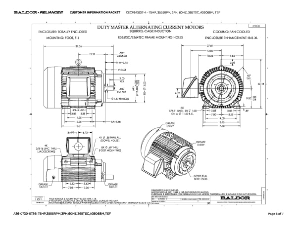 Baldor 75 HP, 3555 RPM, 3 Phase, 60 Hz, 365TSC, A36068M, TEF - CECP84313T-4 - Image 9