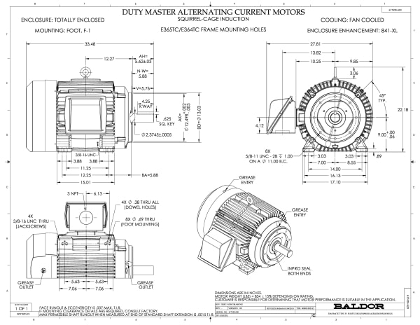 Baldor 75 HP, 1780 RPM, 3 Phase, 60 Hz, 365TC, A36070M, TEFC - CECP84316T-4 - Image 2