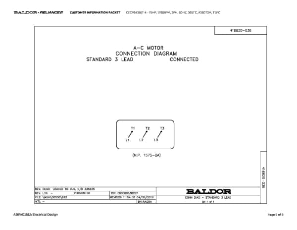 Baldor 75 HP, 1780 RPM, 3 Phase, 60 Hz, 365TC, A36070M, TEFC - CECP84316T-4 - Image 12