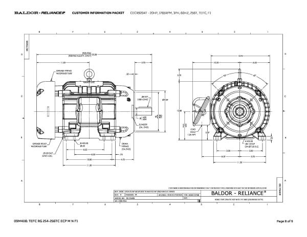 Baldor 20 HP, 1765 RPM, 3 Phase, 60 Hz, 256T, TEFC, F1 - CECR9204T - Image 11