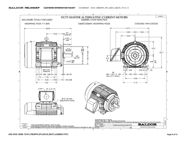 Baldor 75 HP, 1780 RPM, 3 Phase, 60 Hz, 365TC, TEFC, F1 - CECR9754T - Image 12