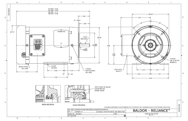 Baldor 1.5 HP, 1770 RPM, 3 Phase, 60 Hz, 56C, 3524M, TEFC, F1 - CEDM3554 - Image 2