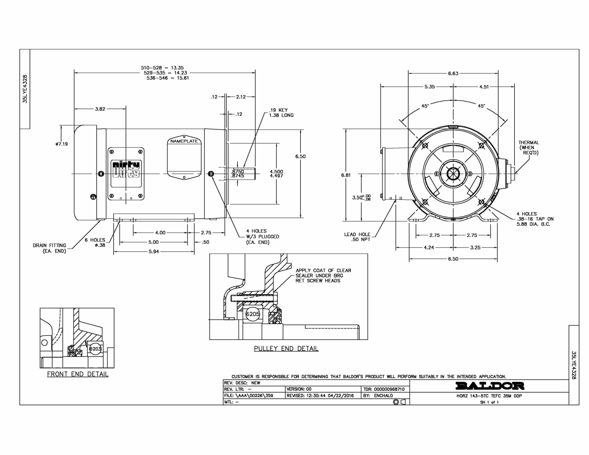Baldor 1.5 HP, 1770 RPM, 3 Phase, 60 Hz, 145TC, 3524M, TEFC - CEDM3554T - Image 2