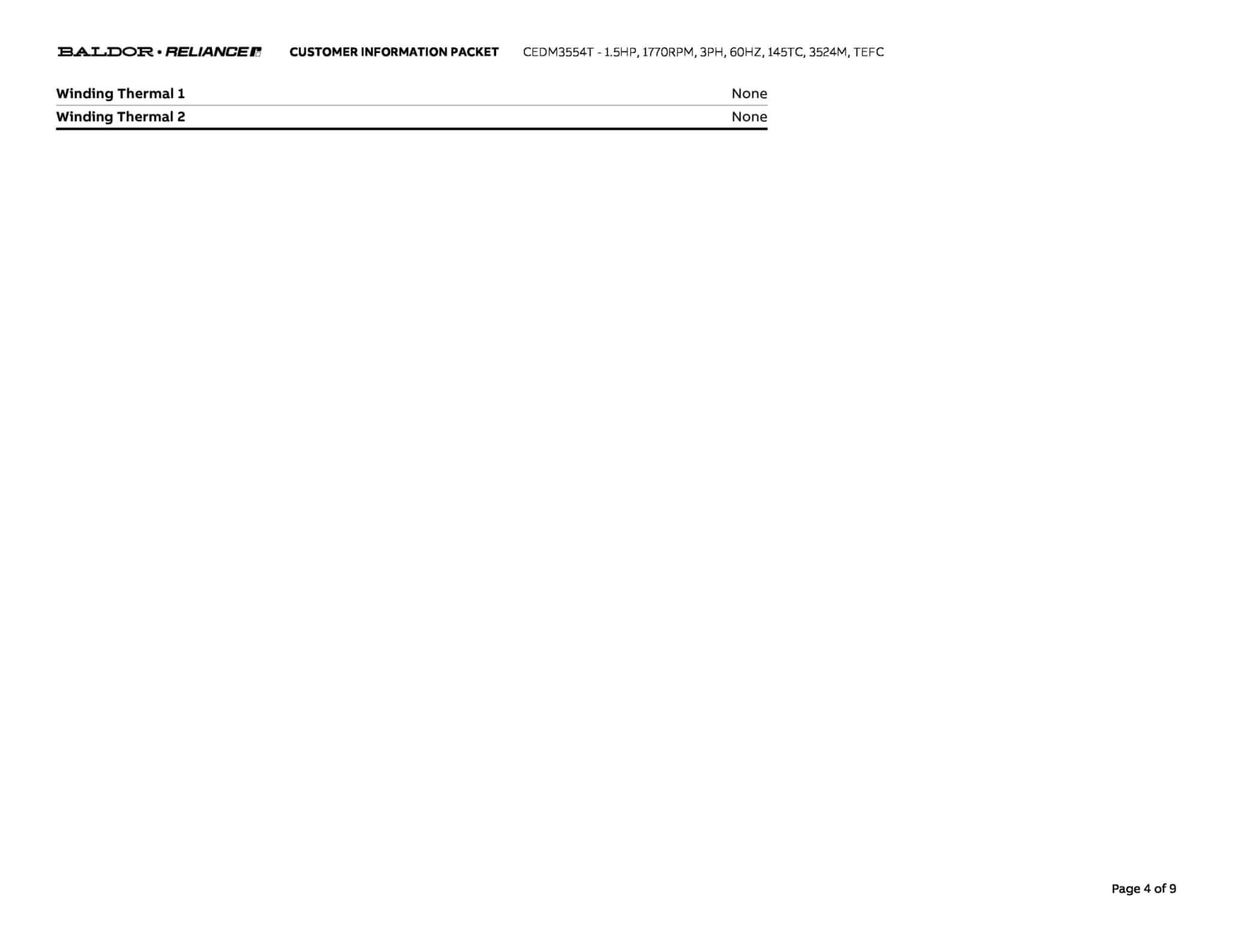 Baldor 1.5 HP, 1770 RPM, 3 Phase, 60 Hz, 145TC, 3524M, TEFC - CEDM3554T - Image 7