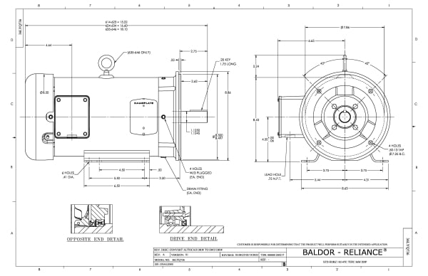 Baldor 5 HP, 1750 RPM, 3 Phase, 60 Hz, 184TC, 3642M, TEFC, F1 - CEDM3615T - Image 2