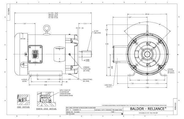 Baldor 3 HP, 1160 RPM, 3 Phase, 60 Hz, 213TC, 3738M, TEFC, F1 - CEDM3704T - Image 2