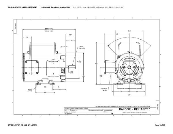 Baldor .5 HP, 3450 RPM, 1 Phase, 60 Hz, 56C, 3413LC, OPEN, F1 - CEL11303 - Image 12