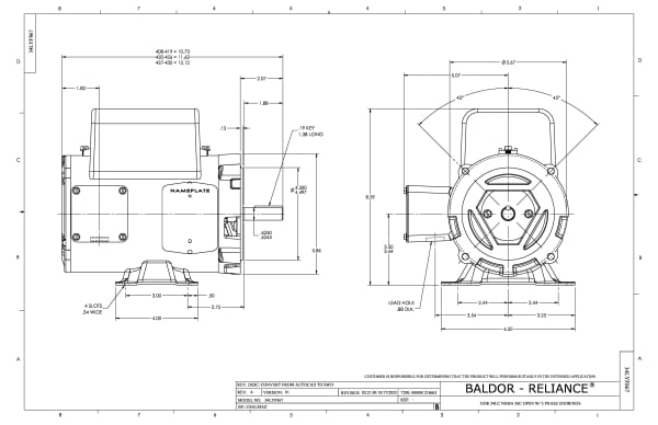 Baldor .5 HP, 1725 RPM, 1 Phase, 60 Hz, 56C, 3424LC, OPEN, F1 - CEL11304 - Image 2