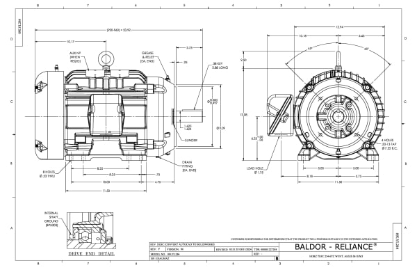 Baldor 7.5 HP, 1180 RPM, 3 Phase, 60 Hz, 254TC, TEFC, F1 - CEM2276T-G - Image 2