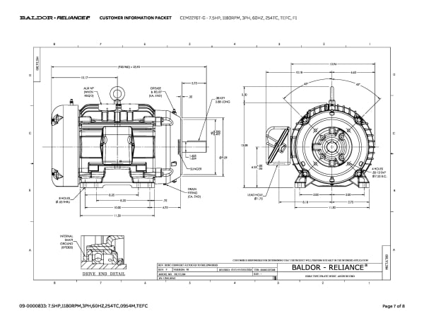 Baldor 7.5 HP, 1180 RPM, 3 Phase, 60 Hz, 254TC, TEFC, F1 - CEM2276T-G - Image 10