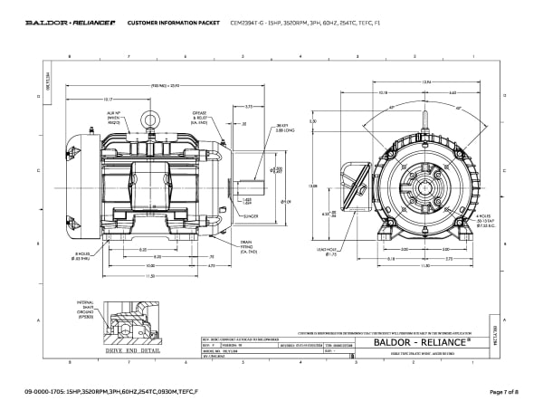 Baldor 15 HP, 3520 RPM, 3 Phase, 60 Hz, 254TC, TEFC, F1 - CEM2394T-G - Image 10