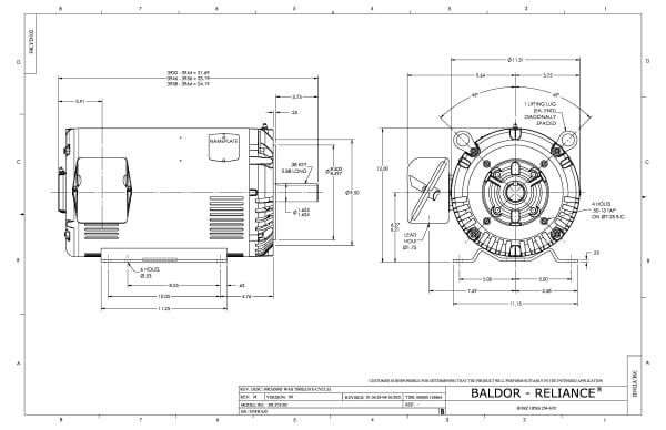 Baldor 15 HP, 1765 RPM, 3 Phase, 60 Hz, 254TC, 3948M, OPSB, F - CEM2513T - Image 2