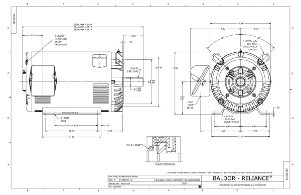 Baldor 20 HP, 3510 RPM, 3 Phase, 60 Hz, 254TC, OPSB, F1 - CEM2514T-G - Image 2