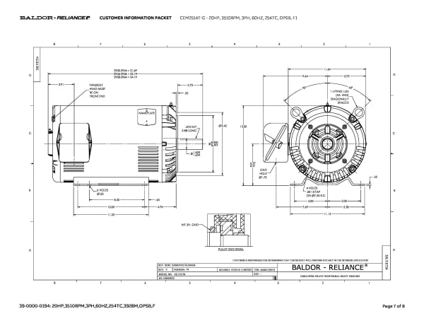 Baldor 20 HP, 3510 RPM, 3 Phase, 60 Hz, 254TC, OPSB, F1 - CEM2514T-G - Image 10