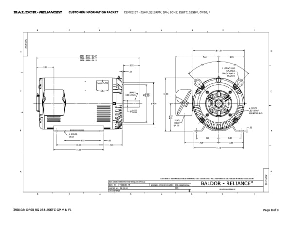 Baldor 25 HP, 3515 RPM, 3 Phase, 60 Hz, 256TC, 3938M, OPSB, F - CEM2516T - Image 11