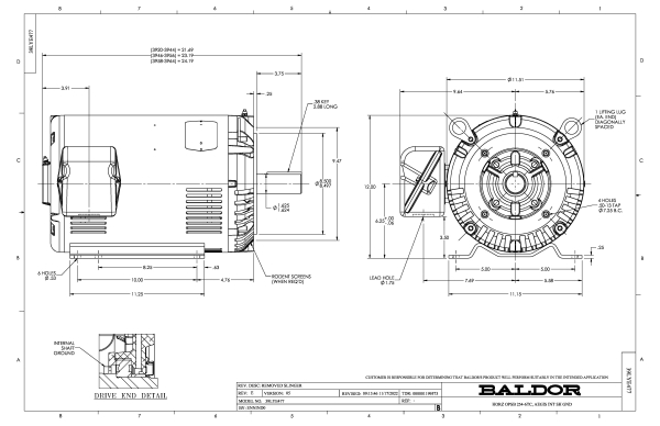 Baldor 25 HP, 3515 RPM, 3 Phase, 60 Hz, 256TC, OPSB, F1 - CEM2516T-G - Image 2