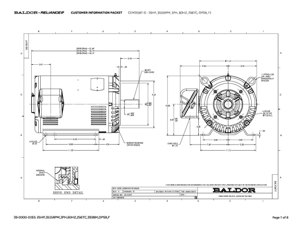 Baldor 25 HP, 3515 RPM, 3 Phase, 60 Hz, 256TC, OPSB, F1 - CEM2516T-G - Image 10