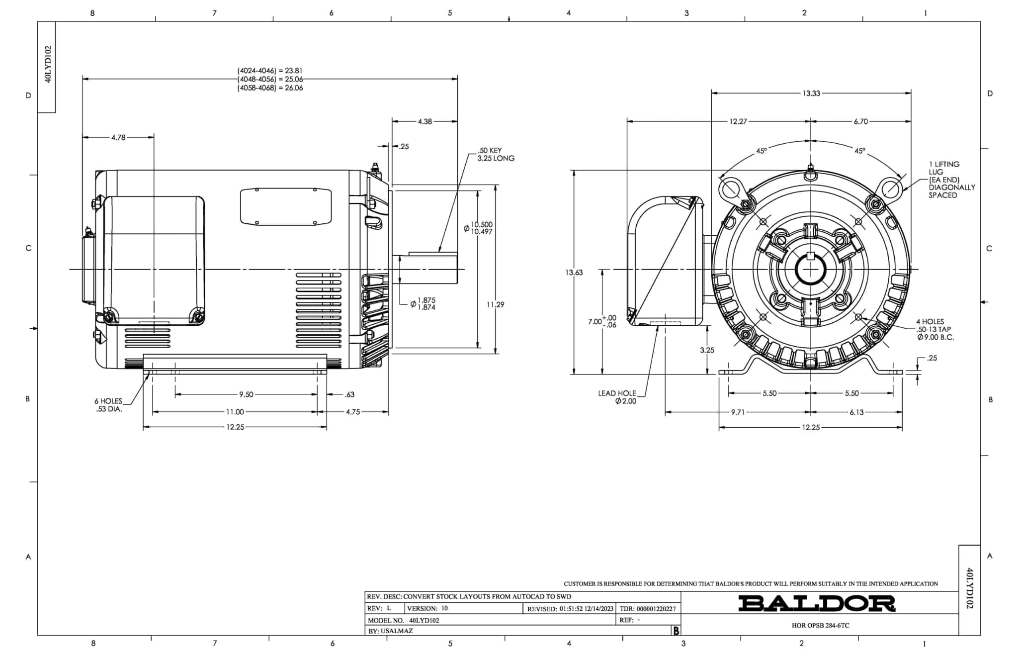 Baldor 20 HP, 1180 RPM, 3 Phase, 60 Hz, 286TC, OPSB, F1 - CEM2528T - Image 2