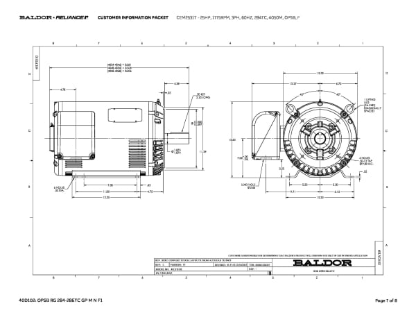 Baldor 25 HP, 1775 RPM, 3 Phase, 60 Hz, 284TC, 4050M, OPSB, F - CEM2531T - Image 10