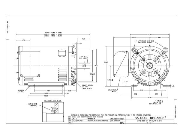 Baldor 25 HP, 1770 RPM, 3 Phase, 60 Hz, 284TC, OPSB, F1 - CEM2531T-G - Image 2