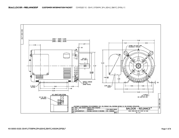 Baldor 25 HP, 1770 RPM, 3 Phase, 60 Hz, 284TC, OPSB, F1 - CEM2531T-G - Image 10