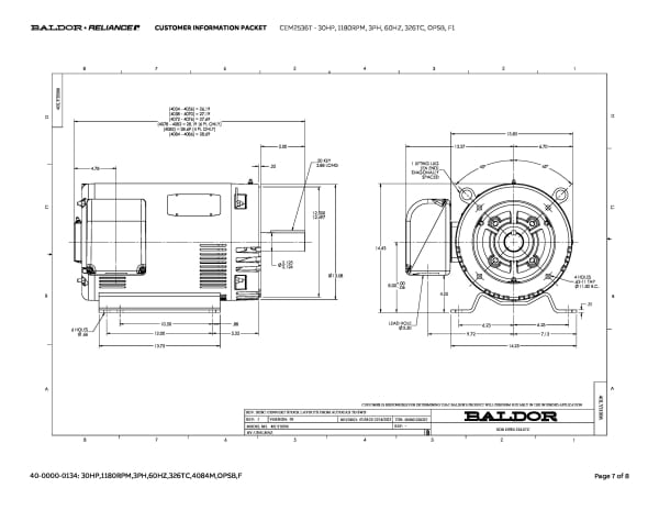 Baldor 30 HP, 1180 RPM, 3 Phase, 60 Hz, 326TC, OPSB, F1 - CEM2536T - Image 10