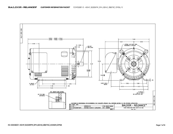 Baldor 40 HP, 3530 RPM, 3 Phase, 60 Hz, 286TSC, OPSB, F1 - CEM2538T-G - Image 10