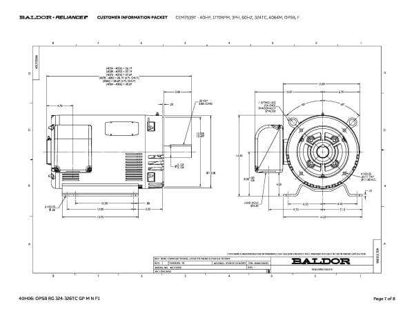 Baldor 40 HP, 1770 RPM, 3 Phase, 60 Hz, 324TC, 4064M, OPSB, F - CEM2539T - Image 10