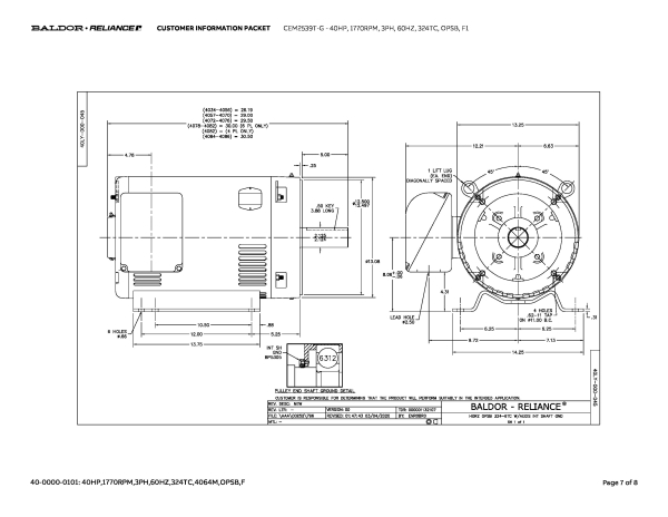 Baldor 40 HP, 1770 RPM, 3 Phase, 60 Hz, 324TC, OPSB, F1 - CEM2539T-G - Image 10