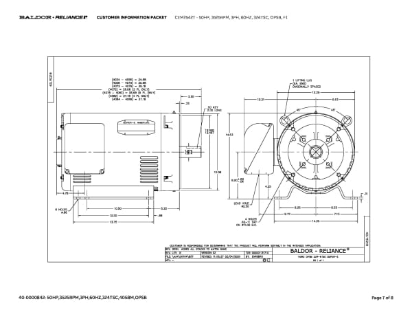 Baldor 50 HP, 3525 RPM, 3 Phase, 60 Hz, 324TSC, OPSB, F1 - CEM2542T - Image 10