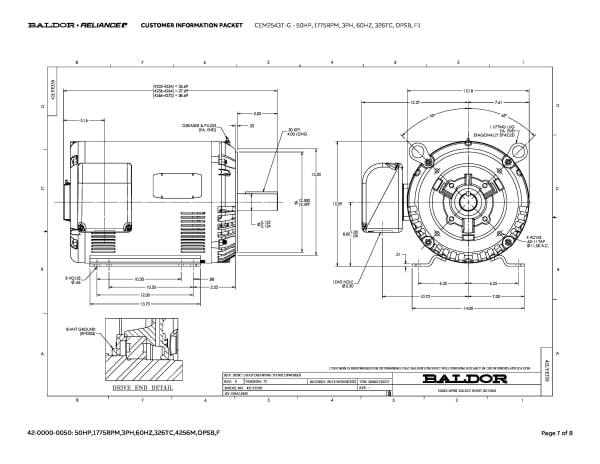 Baldor 50 HP, 1775 RPM, 3 Phase, 60 Hz, 326TC, OPSB, F1 - CEM2543T-G - Image 10
