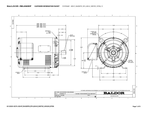 Baldor 60 HP, 3540 RPM, 3 Phase, 60 Hz, 326TSC, OPSB, F1 - CEM2546T - Image 10
