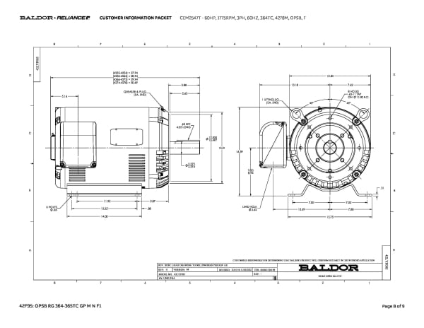 Baldor 60 HP, 1775 RPM, 3 Phase, 60 Hz, 364TC, 4278M, OPSB, F - CEM2547T - Image 11