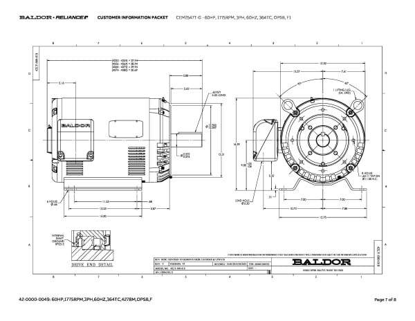 Baldor 60 HP, 1775 RPM, 3 Phase, 60 Hz, 364TC, OPSB, F1 - CEM2547T-G - Image 10