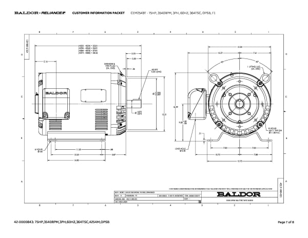 Baldor 75 HP, 3540 RPM, 3 Phase, 60 Hz, 364TSC, OPSB, F1 - CEM2549T - Image 10