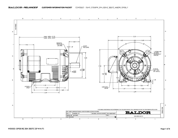 Baldor 75 HP, 1775 RPM, 3 Phase, 60 Hz, 365TC, 4462M, OPSB, F - CEM2551T - Image 10