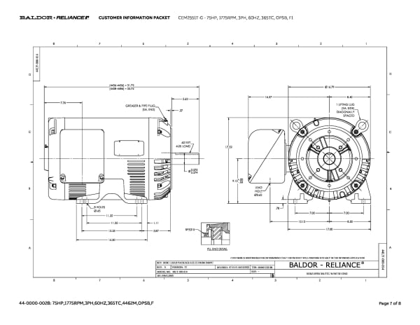 Baldor 75 HP, 1775 RPM, 3 Phase, 60 Hz, 365TC, OPSB, F1 - CEM2551T-G - Image 10