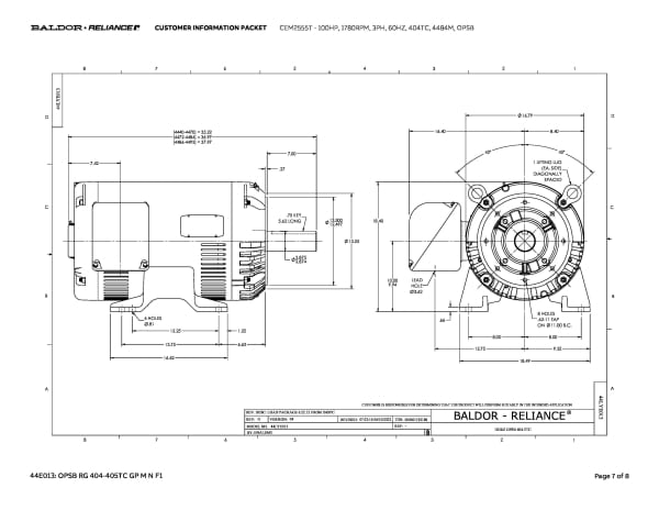 Baldor 100 HP, 1780 RPM, 3 Phase, 60 Hz, 404TC, 4484M, OPSB - CEM2555T - Image 10