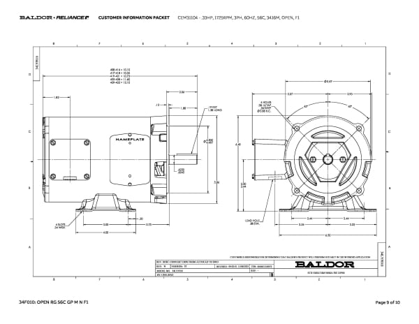 Baldor .33 HP, 1725 RPM, 3 Phase, 60 Hz, 56C, 3416M, OPEN, F1 - CEM31104 - Image 12