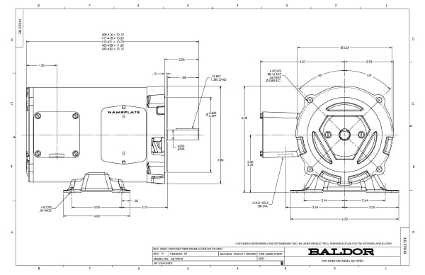 Baldor .5 HP, 1725 RPM, 3 Phase, 60 Hz, 56C, 3424M, OPEN, F1 - CEM31108 - Image 2
