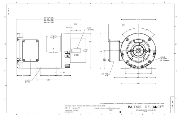 Baldor .75 HP, 1765 RPM, 3 Phase, 60 Hz, 56C, 3514M, OPEN, F1 - CEM31112 - Image 2