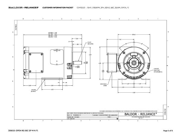 Baldor .75 HP, 1765 RPM, 3 Phase, 60 Hz, 56C, 3514M, OPEN, F1 - CEM31112 - Image 8