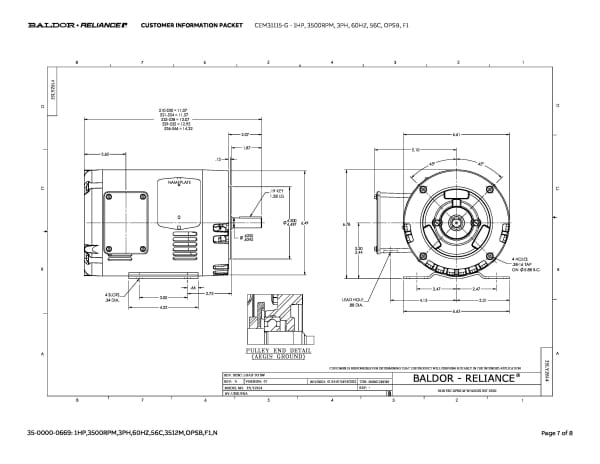 Baldor 1 HP, 3500 RPM, 3 Phase, 60 Hz, 56C, OPSB, F1 - CEM31115-G - Image 10