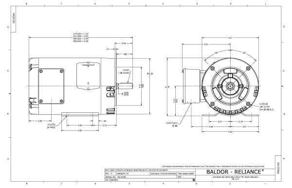 Baldor 2 HP, 3450 RPM, 3 Phase, 60 Hz, 56C, 3524M, OPEN, F1, N - CEM31155 - Image 2
