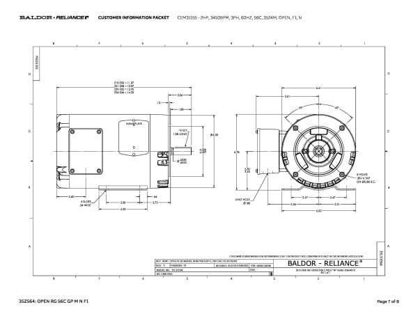 Baldor 2 HP, 3450 RPM, 3 Phase, 60 Hz, 56C, 3524M, OPEN, F1, N - CEM31155 - Image 10