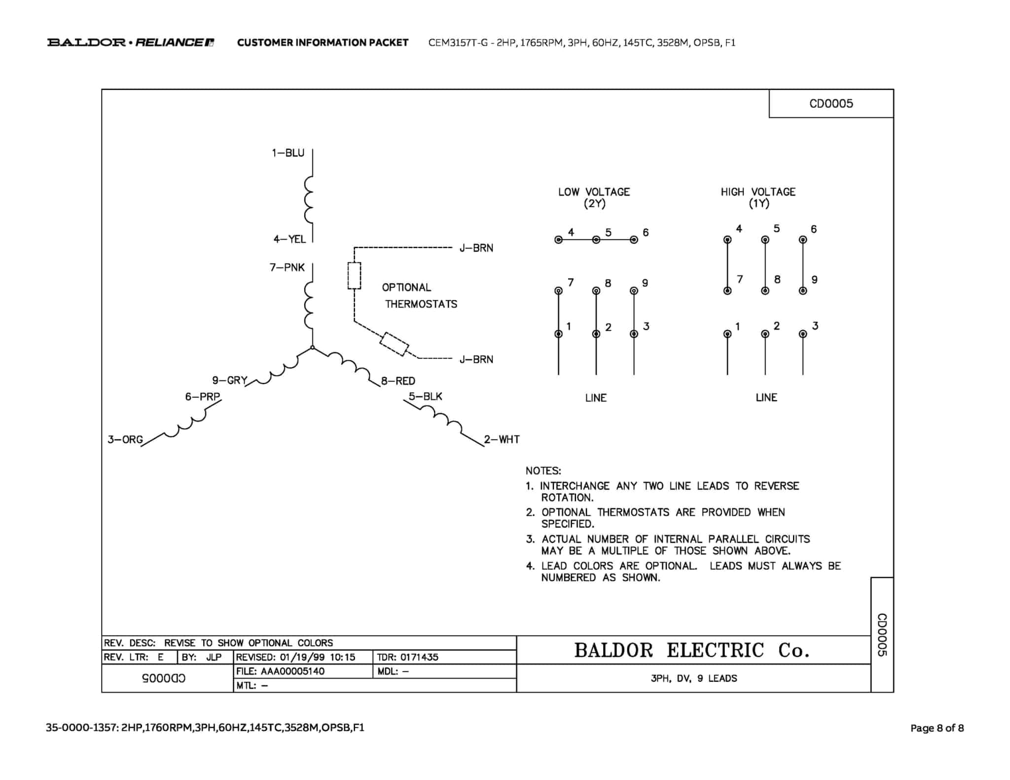 Baldor 2 HP, 1765 RPM, 3 Phase, 60 Hz, 145TC, 3528M, OPSB, F1 - CEM3157T-G - Image 11