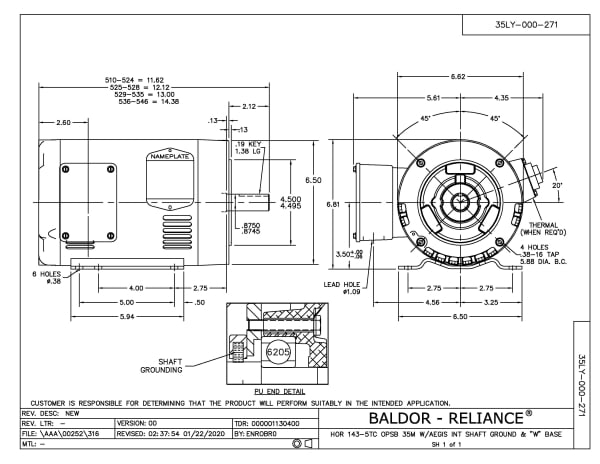 Baldor 3 HP, 3450 RPM, 3 Phase, 60 Hz, 145TC, OPSB, F1 - CEM3158T-G - Image 2