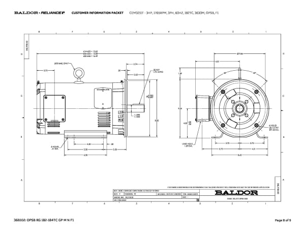 Baldor 3 HP, 1765 RPM, 3 Phase, 60 Hz, 182TC, 3630M, OPSB, F1 - CEM3211T - Image 11