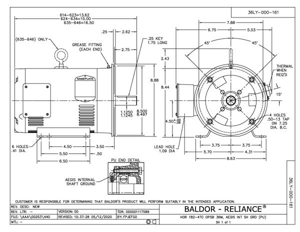 Baldor 5 HP, 3450 RPM, 3 Phase, 60 Hz, 182TC, OPSB, F1 - CEM3212T-G - Image 2